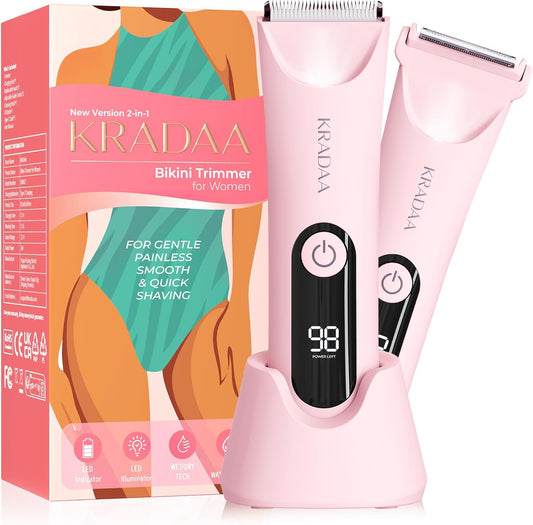 Bikini Trimmer for Women Pubic Hair: Rechargeable Eletctric Razors for Women - Painless Eletctric Shaver Waterproof IPX7 (Pink)