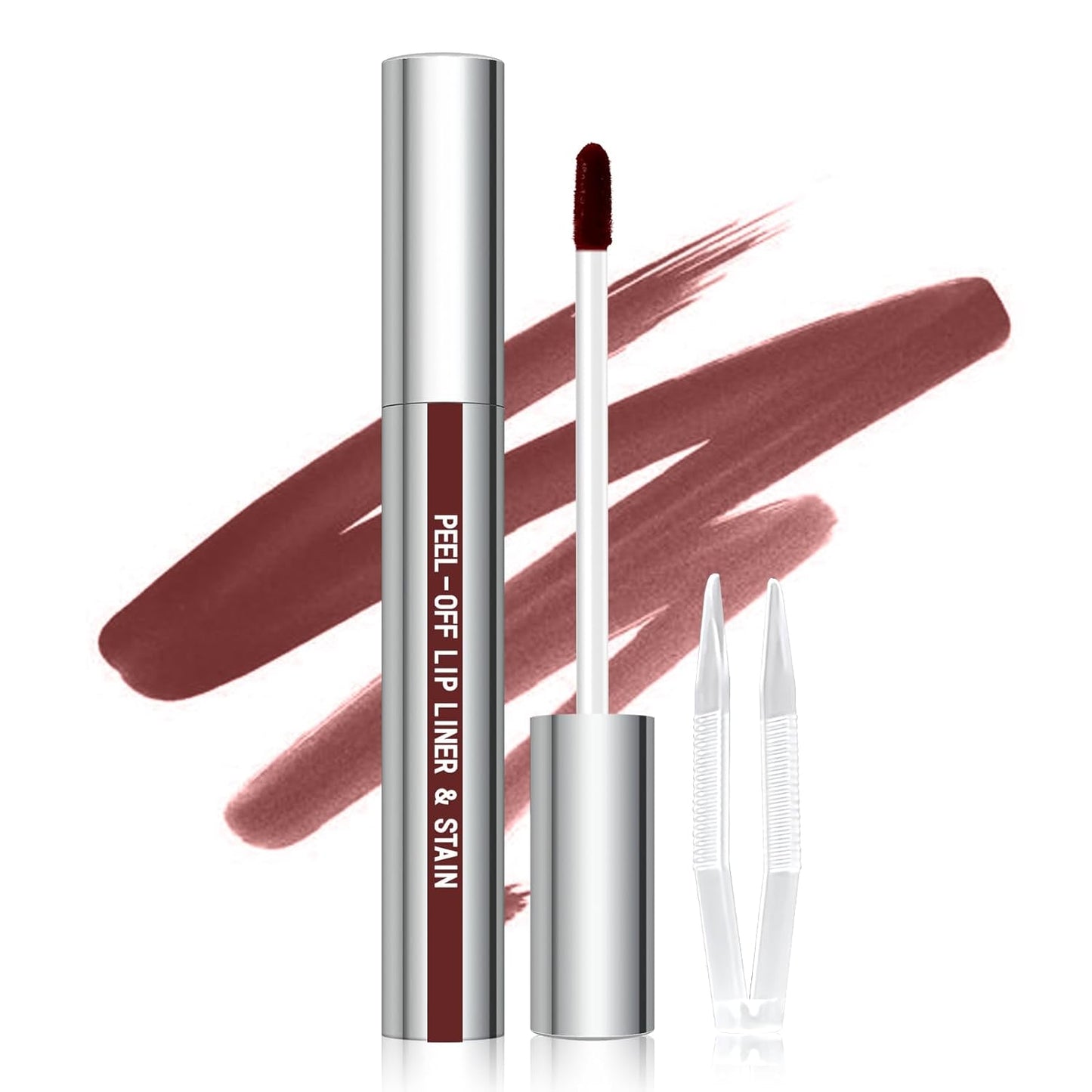 Peel off Lip Liner Stain, Long Wear Tattoo Lip Liner with Tweezer, Peel off Lip Stain with Matte Finish, Long Lasting, Waterproof, Transfer-Proof, Highly Pigmented Color (Cocoa)
