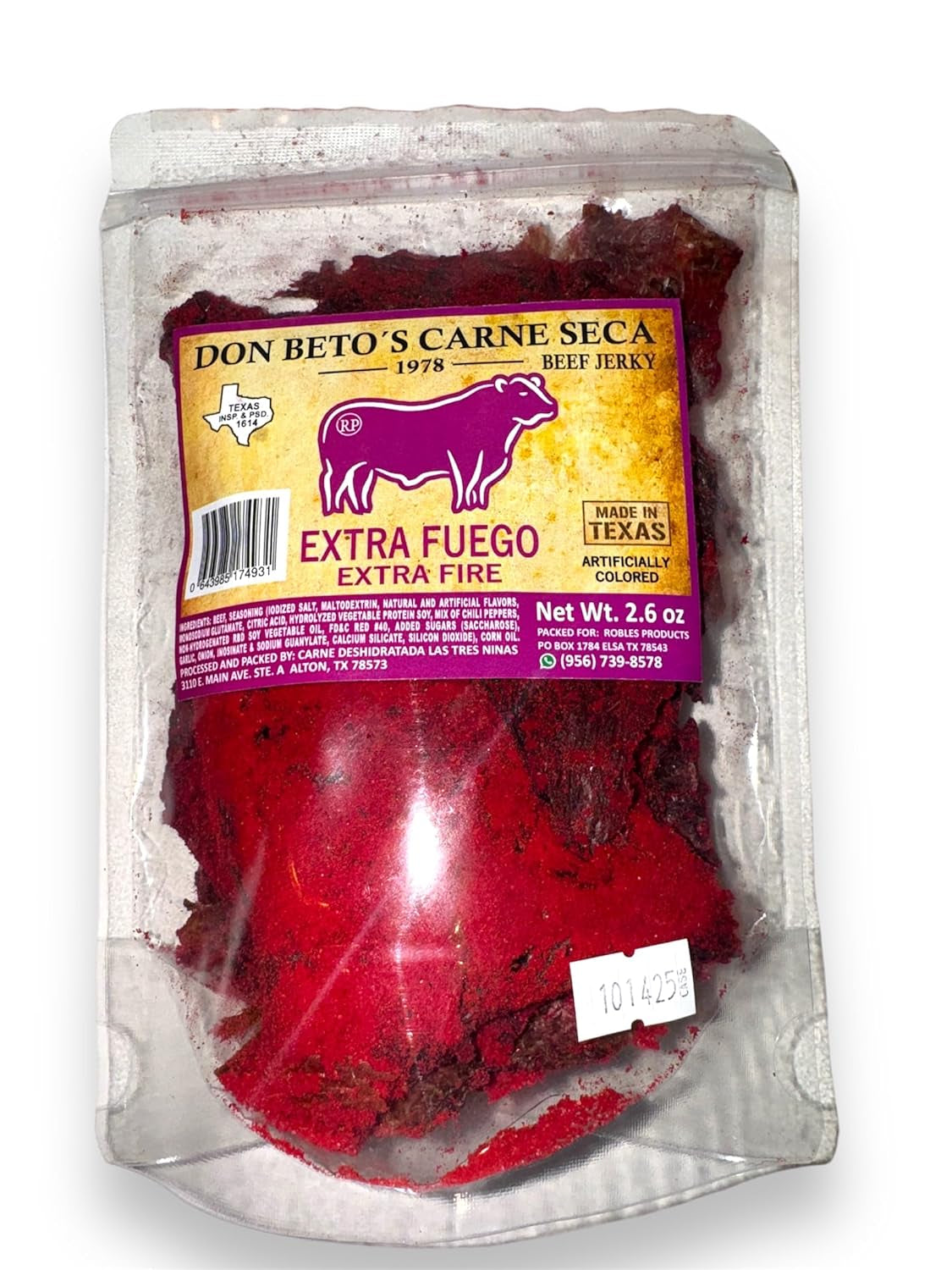 Extra Fuego Beef Jerky, Texas Made, Extra Spicy, 2.6 Oz