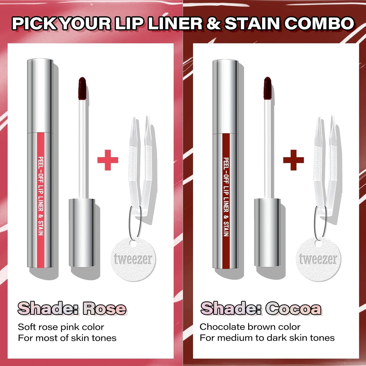 Peel off Lip Liner Stain, Long Wear Tattoo Lip Liner with Tweezer, Peel off Lip Stain with Matte Finish, Long Lasting, Waterproof, Transfer-Proof, Highly Pigmented Color (Cocoa)