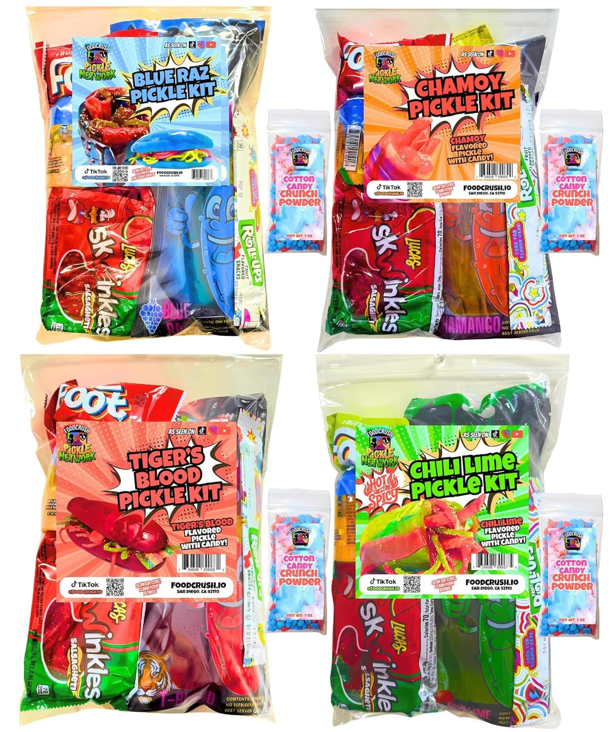 Blue Raspberry Pickle Kit with Takis-Mexican Candy (Dulces Mexicano) Gift Pouch with Takis, Fruit Roll Up, Gushers, Lucas Gusano Chamoy Sauce and More-Tiktok Trend Items by