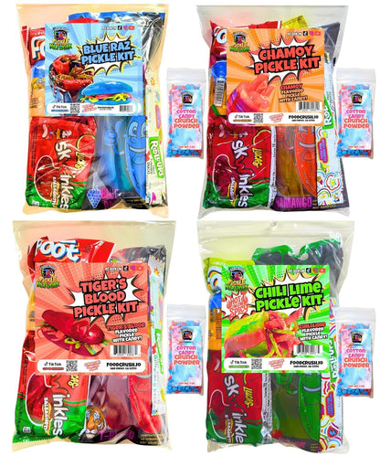 Blue Raspberry Pickle Kit with Takis-Mexican Candy (Dulces Mexicano) Gift Pouch with Takis, Fruit Roll Up, Gushers, Lucas Gusano Chamoy Sauce and More-Tiktok Trend Items by