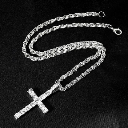 Hip Hop Iced Out Cross Pendant Necklace Strap 4Mm Zircon Tennis Chain Men Women Sparkling Necklace Punk Jewelry Fashion Gift