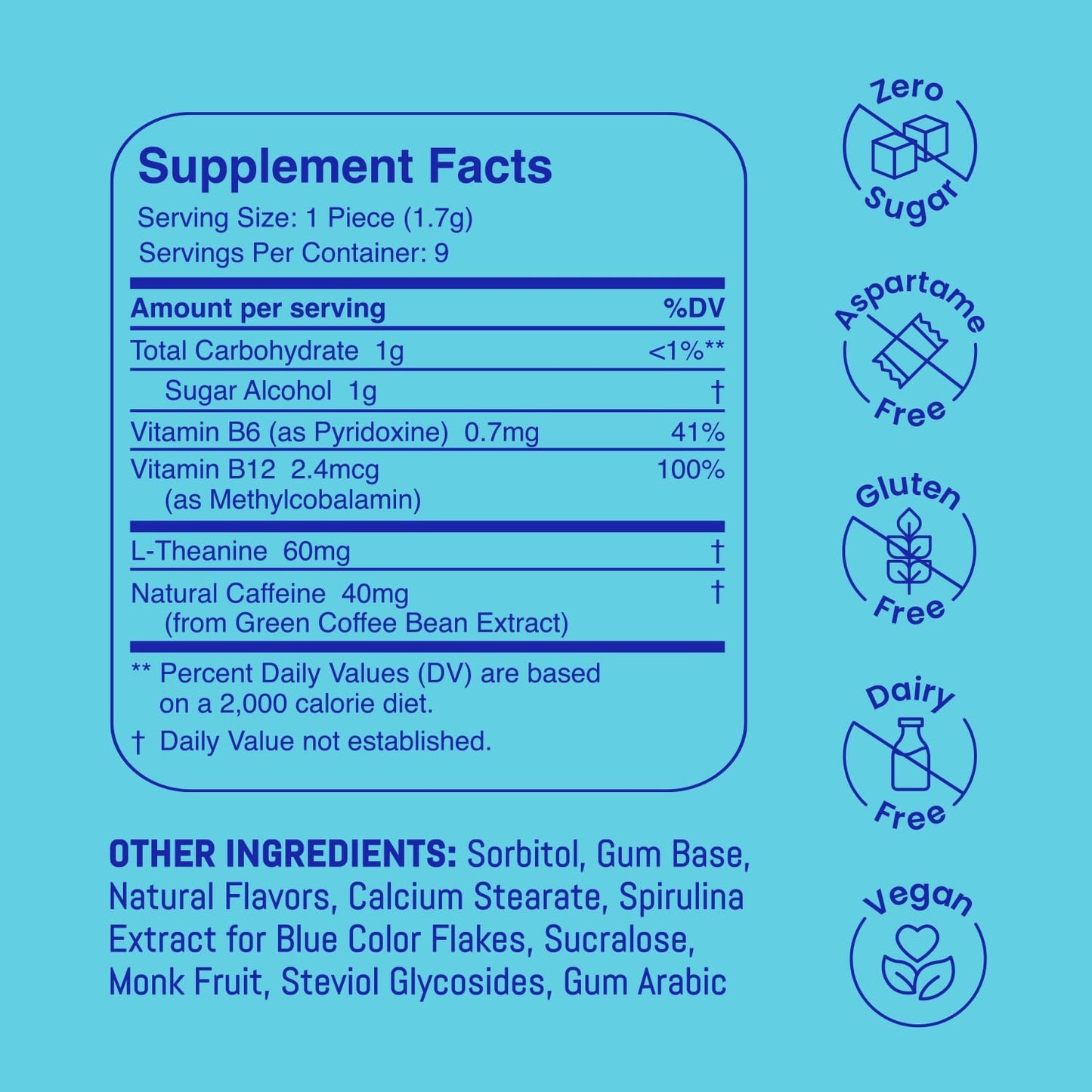 Energy & Focus Gum (54 Count-6 Pack, Peppermint) | 40Mg Natural Caffeine + L-Theanine + Vitamin B12 & B6 + Xylitol | Sugar Free Nootropic Cognitive Brain Performance Supplement