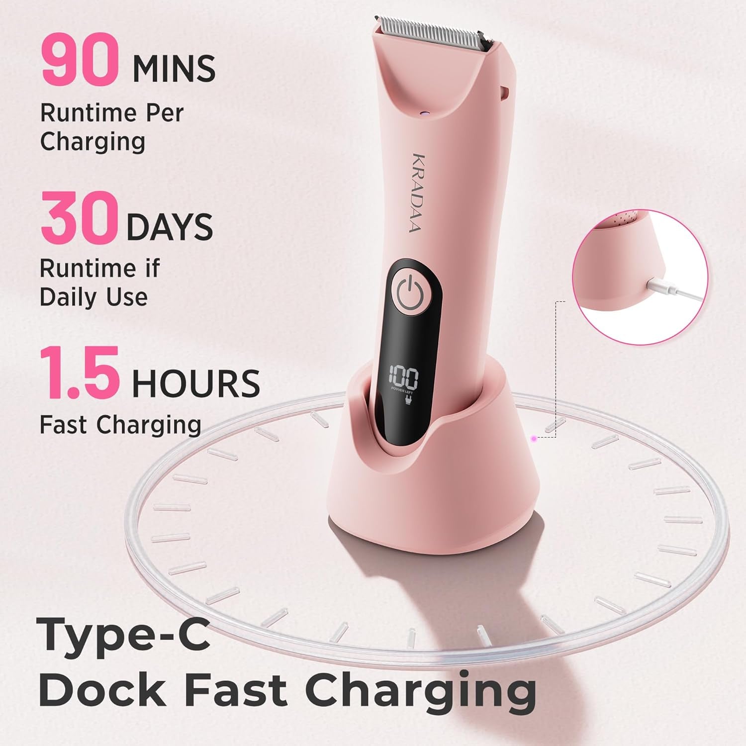 Bikini Trimmer for Women Pubic Hair: Rechargeable Eletctric Razors for Women - Painless Eletctric Shaver Waterproof IPX7 (Pink)