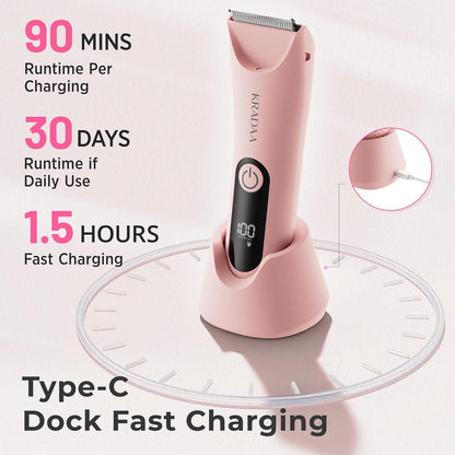 Bikini Trimmer for Women Pubic Hair: Rechargeable Eletctric Razors for Women - Painless Eletctric Shaver Waterproof IPX7 (Pink)