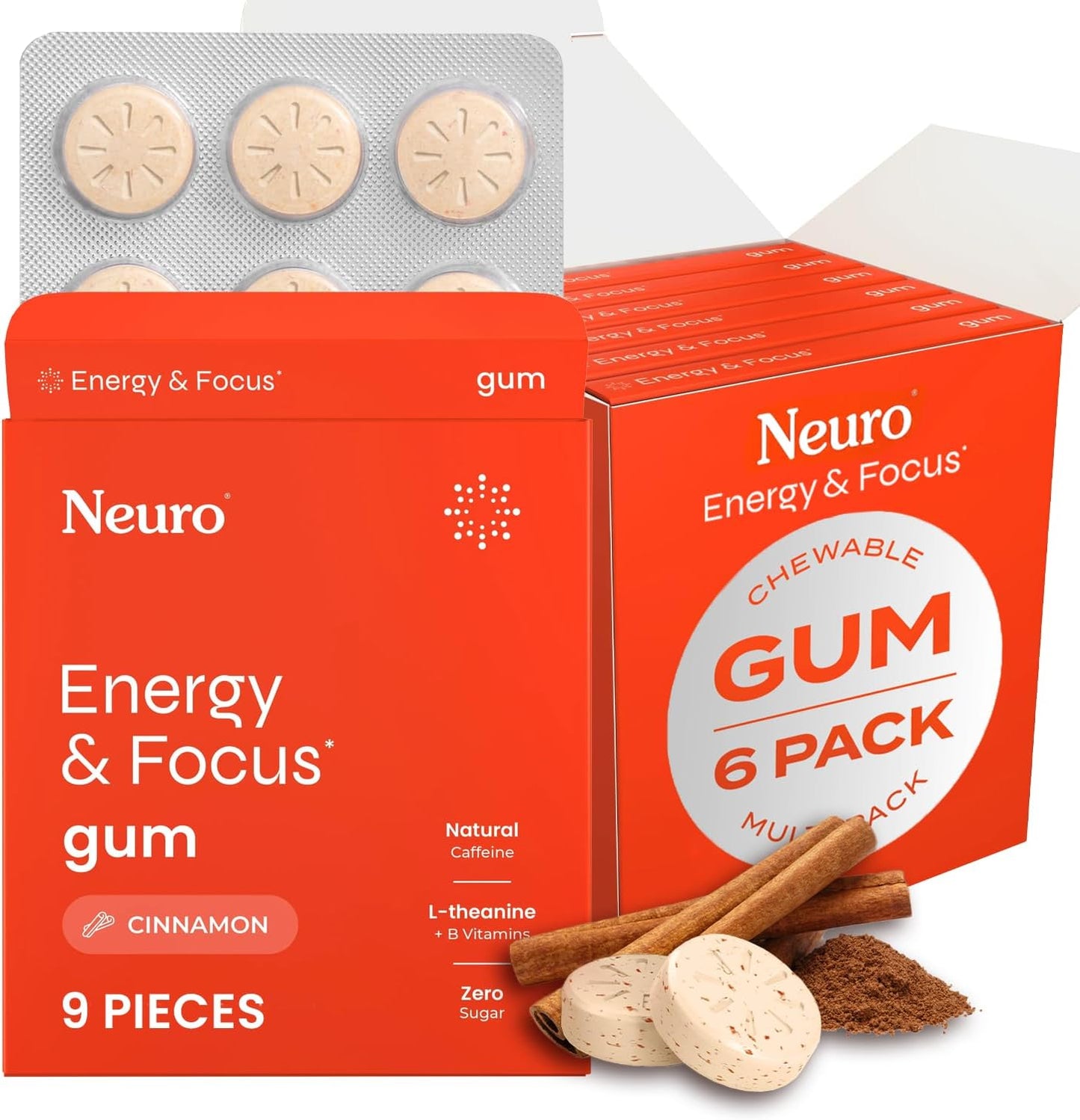 Energy & Focus Gum (54 Count-6 Pack, Peppermint) | 40Mg Natural Caffeine + L-Theanine + Vitamin B12 & B6 + Xylitol | Sugar Free Nootropic Cognitive Brain Performance Supplement