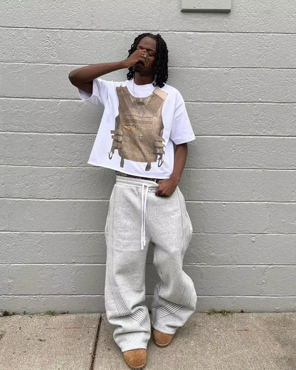 Casual Grey Embroidered Trousers Y2K Running Lace Chandelier Trousers Functional Tactics Camouflage for Men and Women