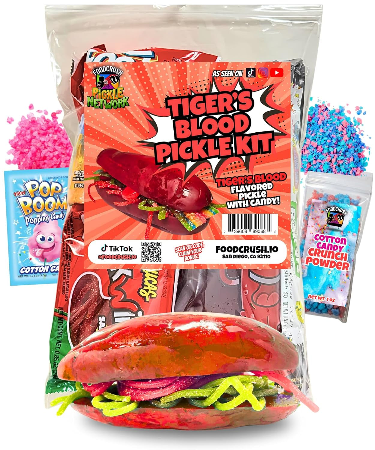 Blue Raspberry Pickle Kit with Takis-Mexican Candy (Dulces Mexicano) Gift Pouch with Takis, Fruit Roll Up, Gushers, Lucas Gusano Chamoy Sauce and More-Tiktok Trend Items by