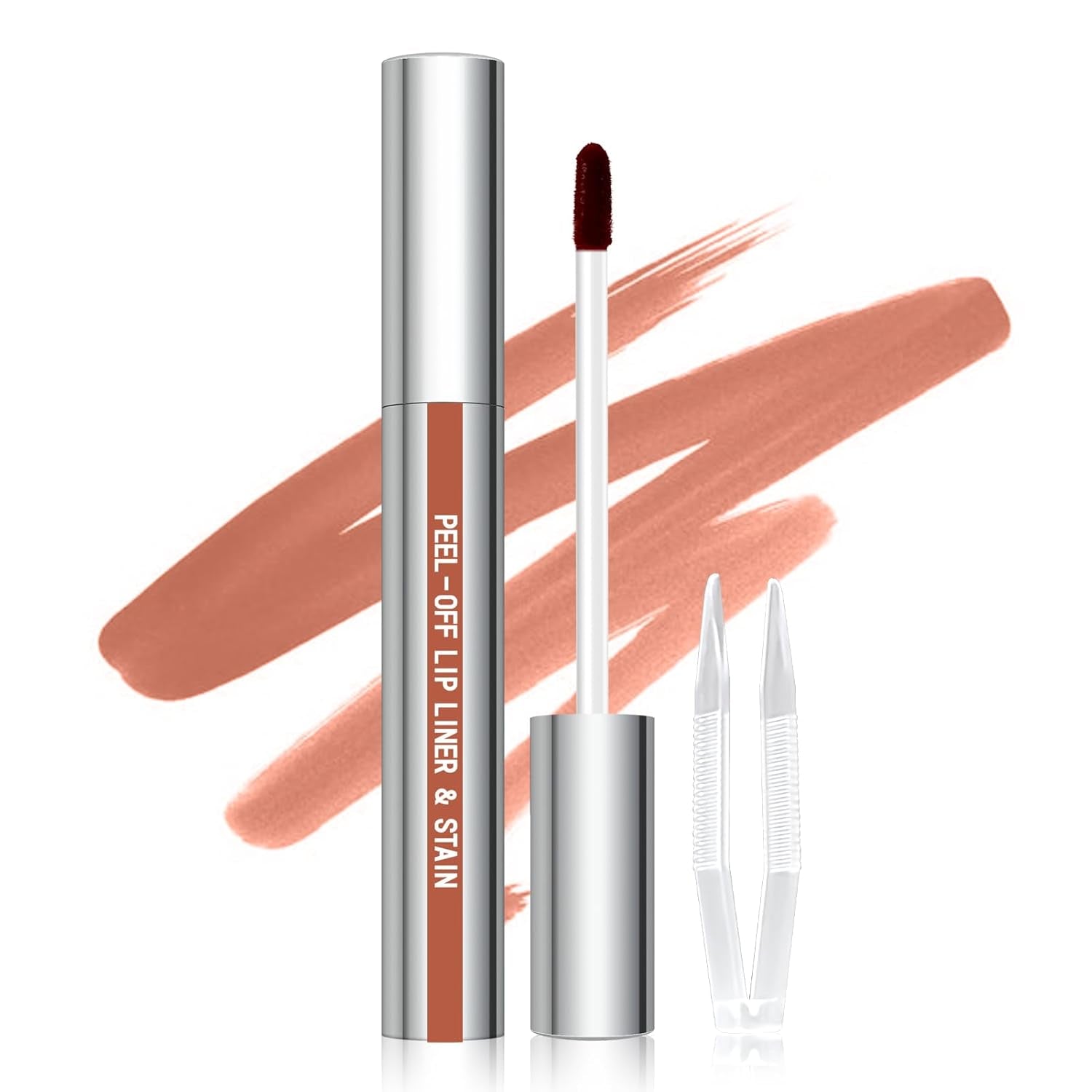 Peel off Lip Liner Stain, Long Wear Tattoo Lip Liner with Tweezer, Peel off Lip Stain with Matte Finish, Long Lasting, Waterproof, Transfer-Proof, Highly Pigmented Color (Cocoa)