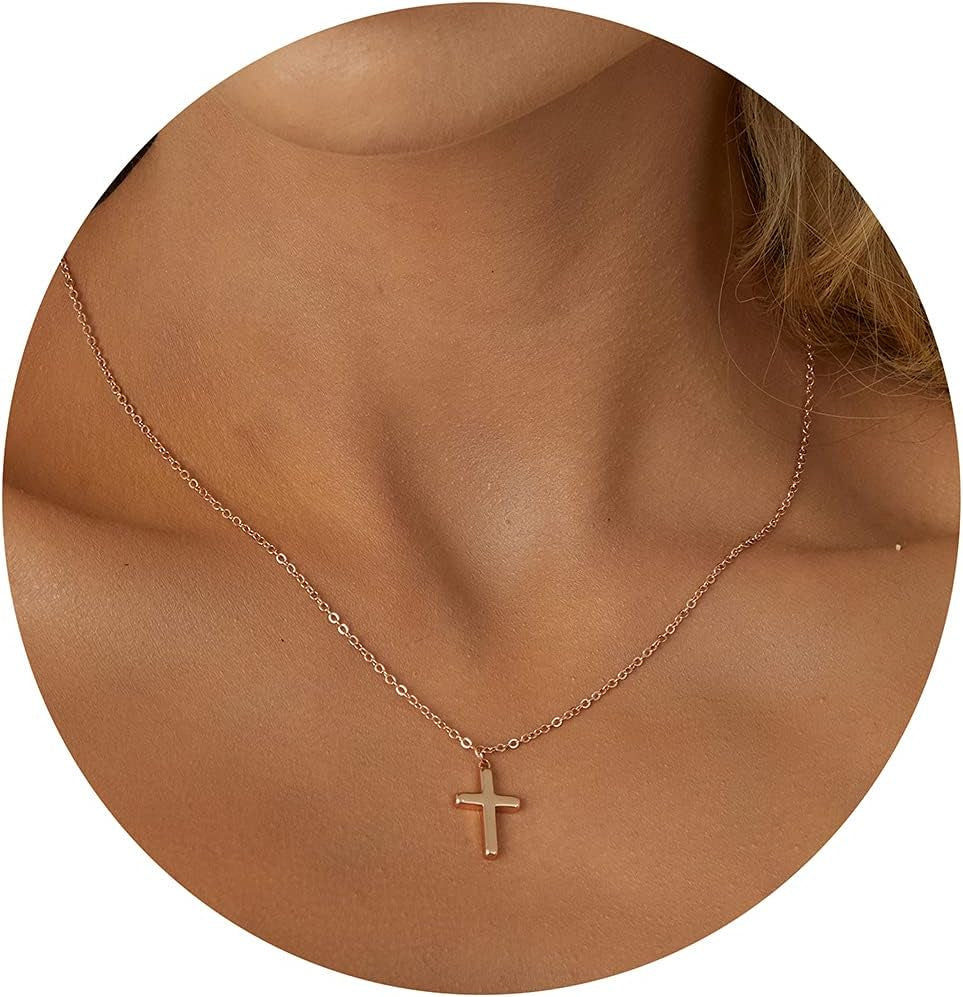 Cross Necklace for Women-Dainty 14K Gold Plated/Silver Plated Pendant Necklaces Simple Cross Pendant Necklace Cute Tiny Jewelry for Women