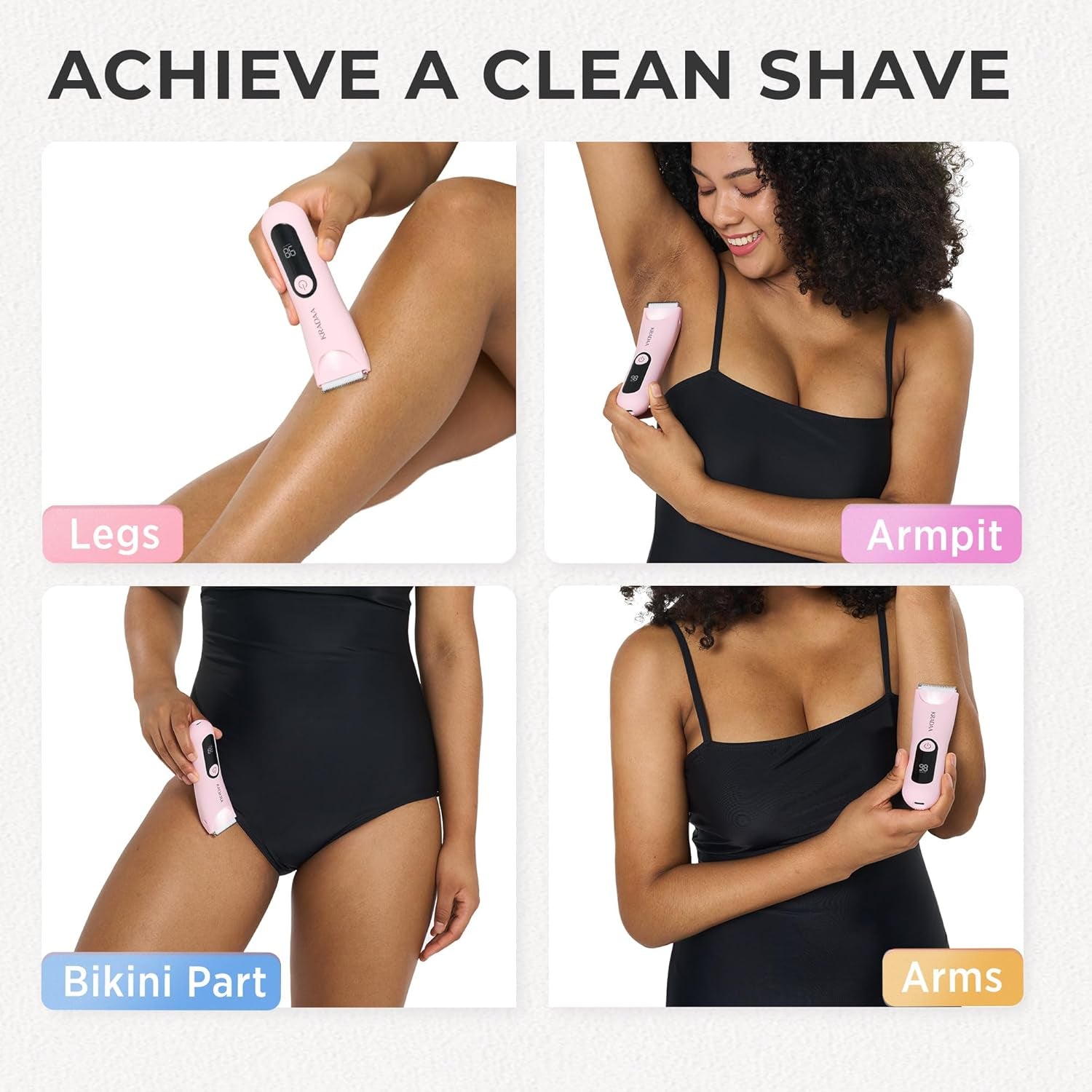 Bikini Trimmer for Women Pubic Hair: Rechargeable Eletctric Razors for Women - Painless Eletctric Shaver Waterproof IPX7 (Pink)