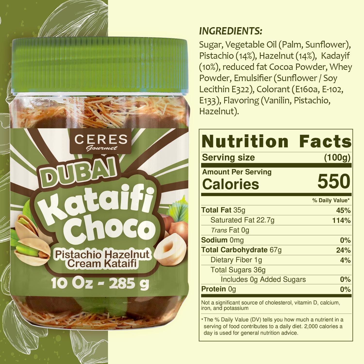 Dubai Spreadable Chocolate– Premium Chocolate Pistachio Spread with Roasted Phyllo, Gourmet Breakfast Chocolate