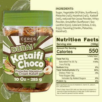 Dubai Spreadable Chocolate– Premium Chocolate Pistachio Spread with Roasted Phyllo, Gourmet Breakfast Chocolate