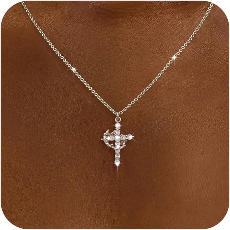 Cross Necklace for Women-Dainty 14K Gold Plated/Silver Plated Pendant Necklaces Simple Cross Pendant Necklace Cute Tiny Jewelry for Women