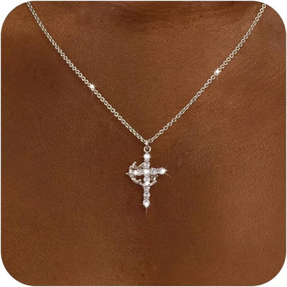Cross Necklace for Women-Dainty 14K Gold Plated/Silver Plated Pendant Necklaces Simple Cross Pendant Necklace Cute Tiny Jewelry for Women