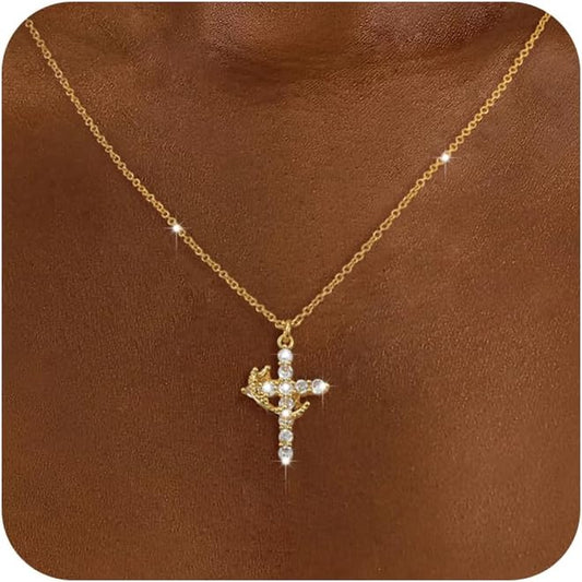 Cross Necklace for Women-Dainty 14K Gold Plated/Silver Plated Pendant Necklaces Simple Cross Pendant Necklace Cute Tiny Jewelry for Women