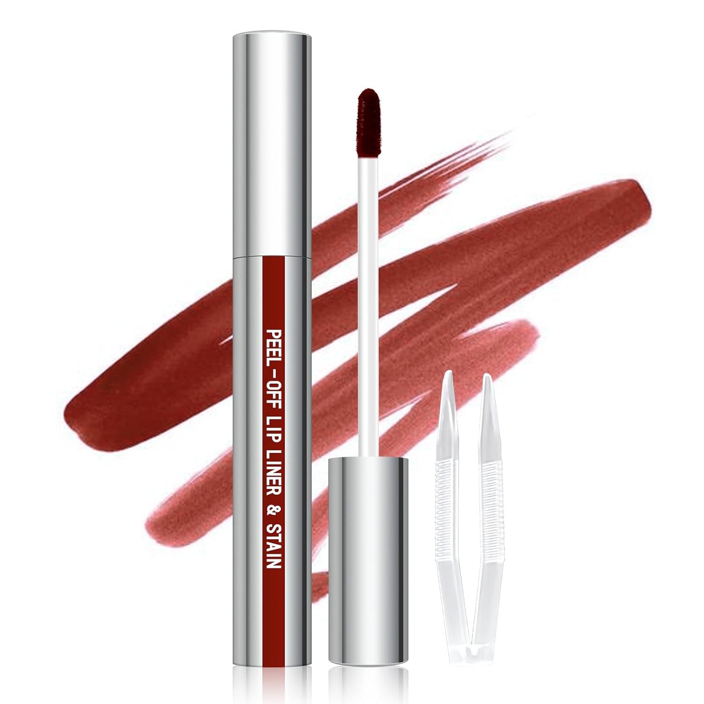 Peel off Lip Liner Stain, Long Wear Tattoo Lip Liner with Tweezer, Peel off Lip Stain with Matte Finish, Long Lasting, Waterproof, Transfer-Proof, Highly Pigmented Color (Cocoa)