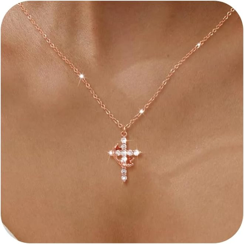 Cross Necklace for Women-Dainty 14K Gold Plated/Silver Plated Pendant Necklaces Simple Cross Pendant Necklace Cute Tiny Jewelry for Women