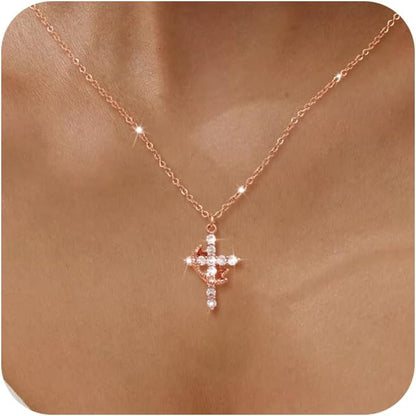 Cross Necklace for Women-Dainty 14K Gold Plated/Silver Plated Pendant Necklaces Simple Cross Pendant Necklace Cute Tiny Jewelry for Women