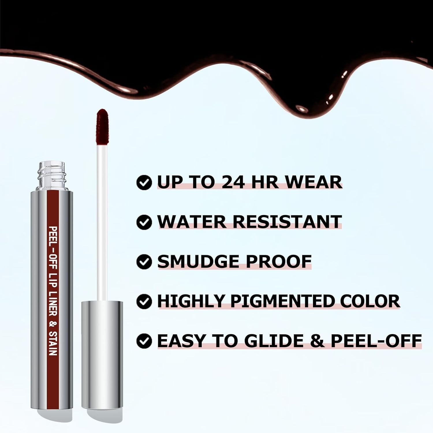 Peel off Lip Liner Stain, Long Wear Tattoo Lip Liner with Tweezer, Peel off Lip Stain with Matte Finish, Long Lasting, Waterproof, Transfer-Proof, Highly Pigmented Color (Cocoa)