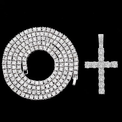 Hip Hop Iced Out Cross Pendant Necklace Strap 4Mm Zircon Tennis Chain Men Women Sparkling Necklace Punk Jewelry Fashion Gift