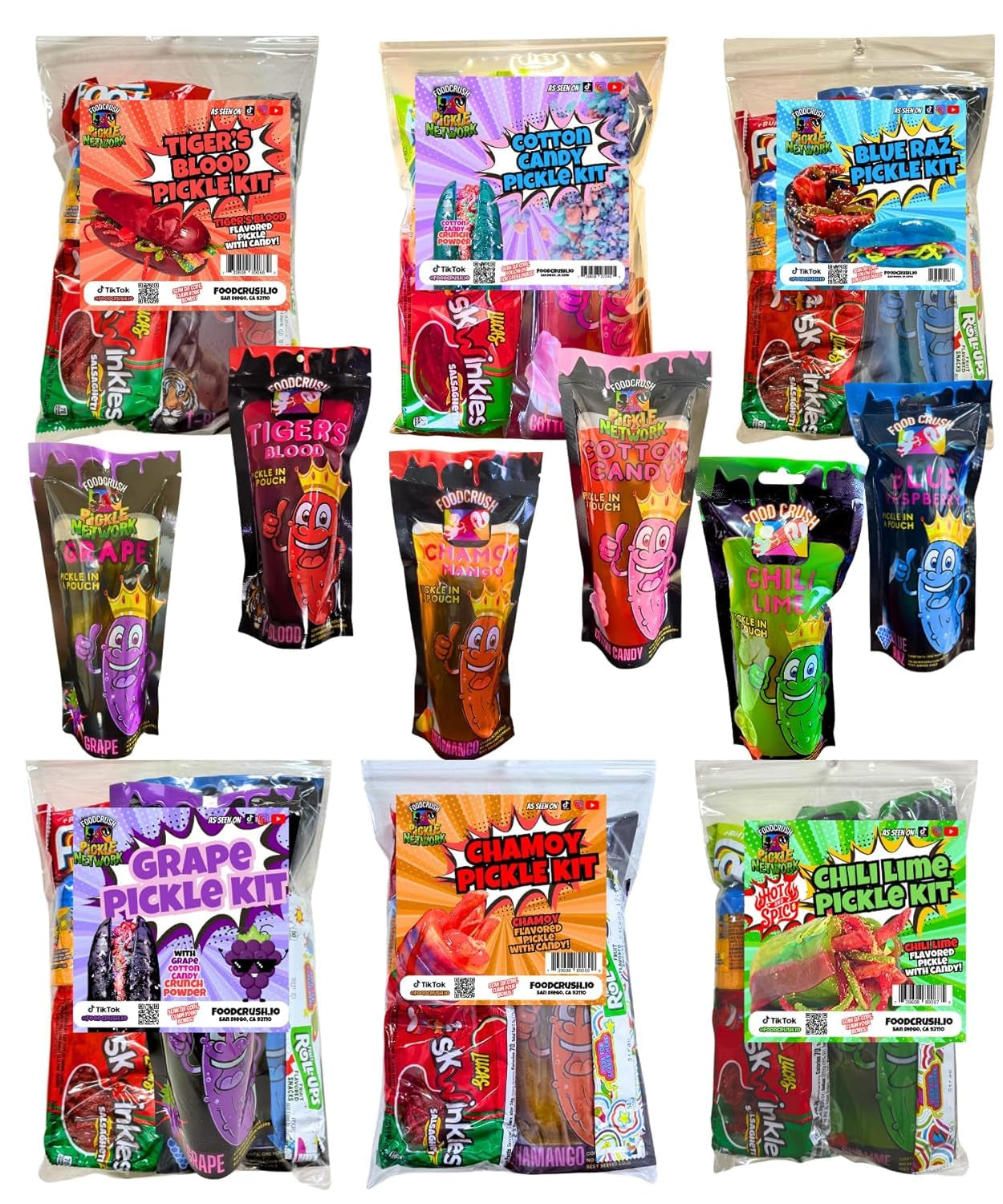 Blue Raspberry Pickle Kit with Takis-Mexican Candy (Dulces Mexicano) Gift Pouch with Takis, Fruit Roll Up, Gushers, Lucas Gusano Chamoy Sauce and More-Tiktok Trend Items by