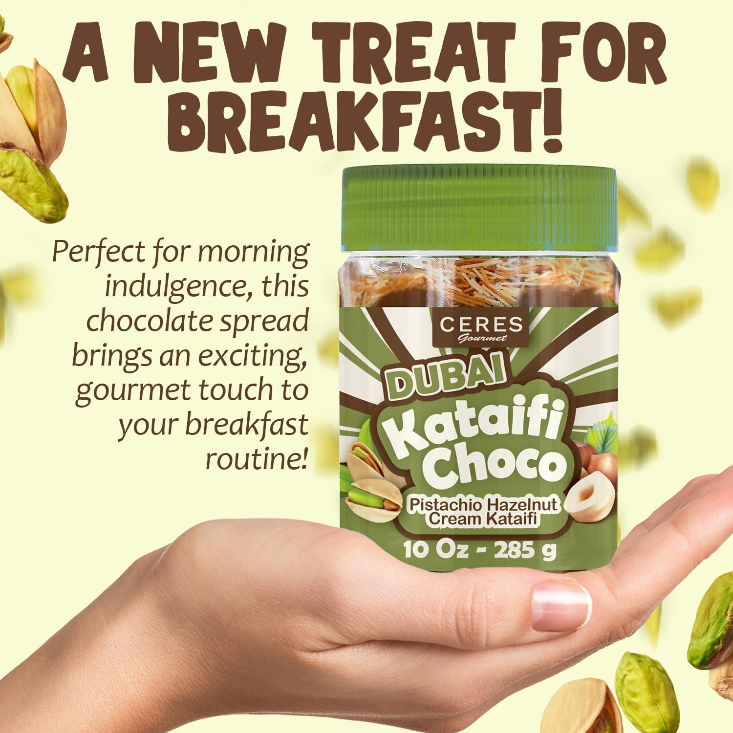 Dubai Spreadable Chocolate– Premium Chocolate Pistachio Spread with Roasted Phyllo, Gourmet Breakfast Chocolate