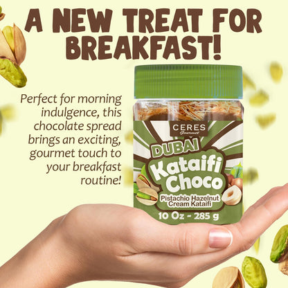 Dubai Spreadable Chocolate– Premium Chocolate Pistachio Spread with Roasted Phyllo, Gourmet Breakfast Chocolate