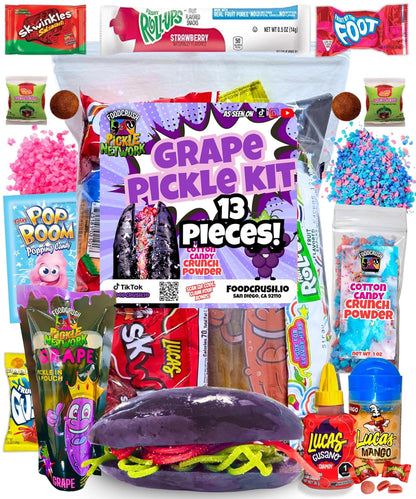 Blue Raspberry Pickle Kit with Takis-Mexican Candy (Dulces Mexicano) Gift Pouch with Takis, Fruit Roll Up, Gushers, Lucas Gusano Chamoy Sauce and More-Tiktok Trend Items by